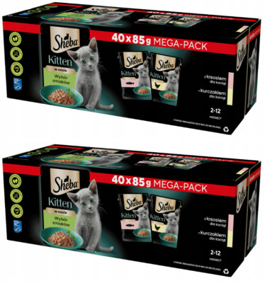 Sheba Kitten Nassfutter für Kätzchen in Sauce mit Lachs und Huhn Beutel 2x40x85g