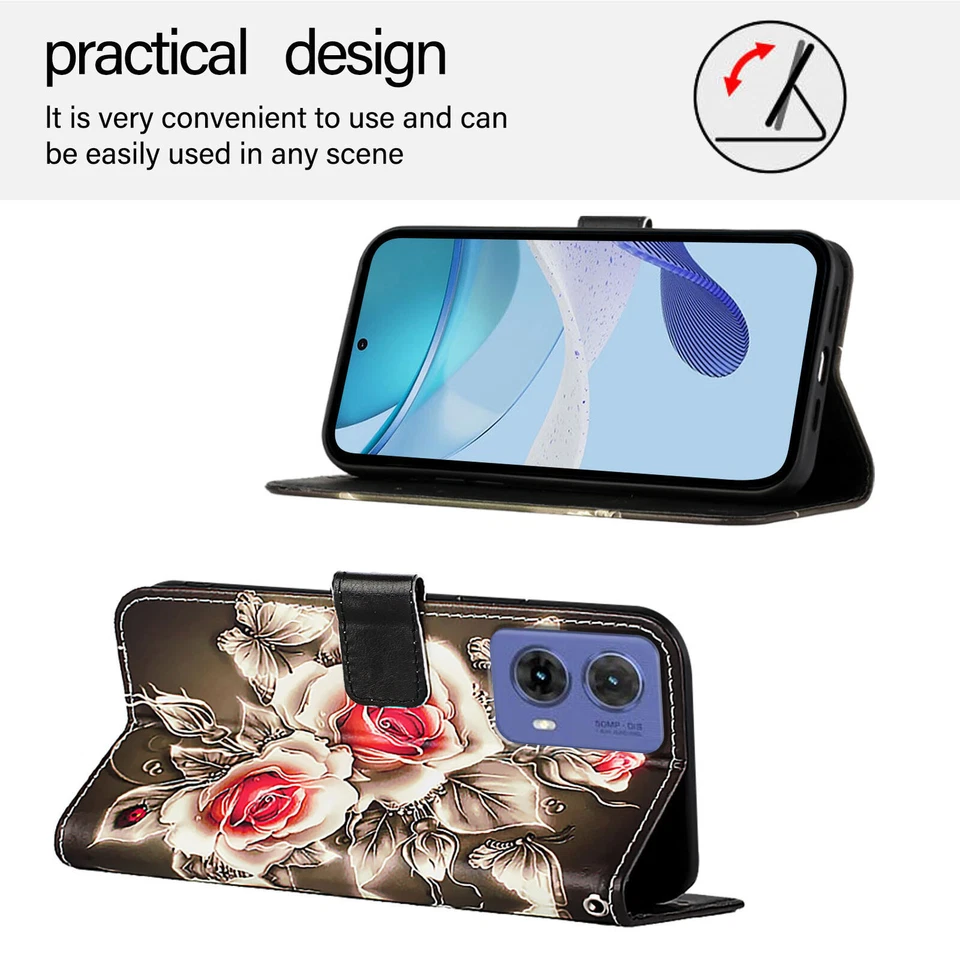 Printed Flower Tiger Wallet Cover Case for Motorola G84 G34 G54 G24 E14 G Stylus - Image 2 of 4