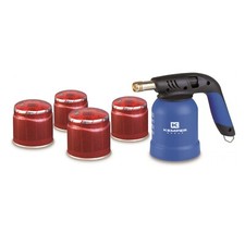 Saldatore Bruciatore Piezo A Gas + 4 Cartucce Cannello Con Fiamma Ossidrica KEMP