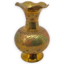 Messingvase Vase Messing Muster Rot Gr&uuml;n Blau Lila 11 x 7 cm 194g Boho Design