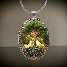 Tree Of Life Oval Jewelry Vintage Silvery Gothic Strength Pendant Necklace