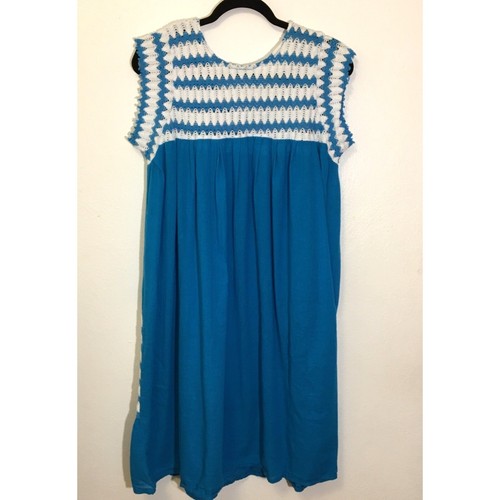 Vintage Mexican Dress Crochet Gauze Boho Festival Peasant Cottagecore Muumuu T10 - Picture 7 of 12