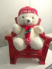 1987 Vintage Christmas White Teddy Plush Bear 18" Kmart red scarf  Stocking Cap