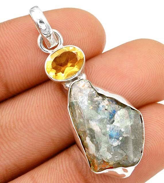 Natural Labradorite and Citrine 925 Sterling Silver Pendant B16-2
