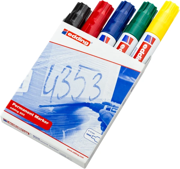 5x edding permanent marker 800 - versch. Farben (2x schwarz/blau/grün/rot)