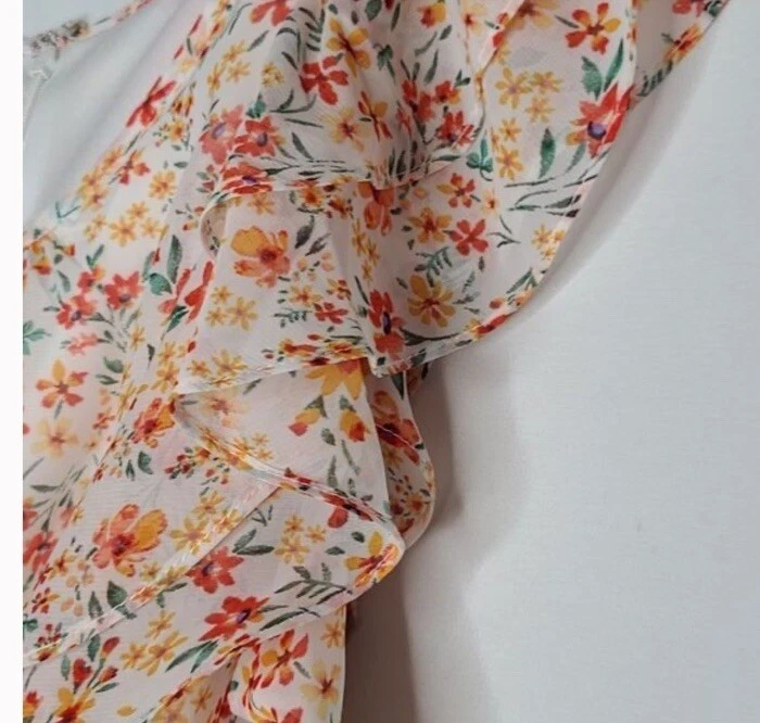 Abito tubino ALYX nero 14 corallo floreale manica corta con volant cintura zip vendita al dettaglio $74