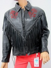 Hudson Leather Vintage Thick Heavy Fringe Red Flower Motorcycle Jacket Lined