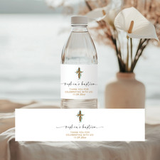 Eucalyptus Baptism Water Bottle Labels, Baptism Bottle Wrappers First Communion