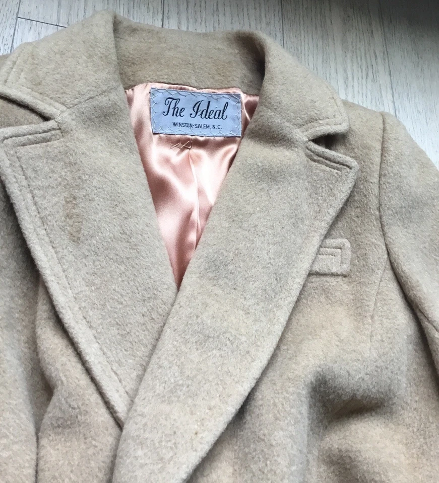 Vintage Tan Camel Hair Tie Belted Waist Long Coat Size SMALL See Pics Beauti G2U - Image 2 of 4