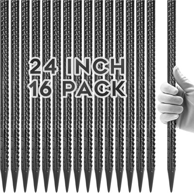 24 Inches Rebar Stakes(16Pcs) Heavy Duty Straight Metal Ground Anchors with Chis