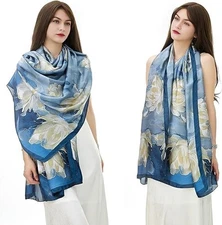 Large Mulberry Silk Feeling Long Stain Scarf Lightweight Sunscreen Shawls Wraps