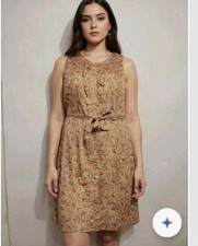 Talbots Dress Size 12 Button down Floral Pattern Ruffle Detail Belted Multicolor