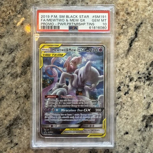 2019 POKEMON SM BLACK STAR PROMO #SM191 FULL ART/MEWTWO & MEW GX PSA 10