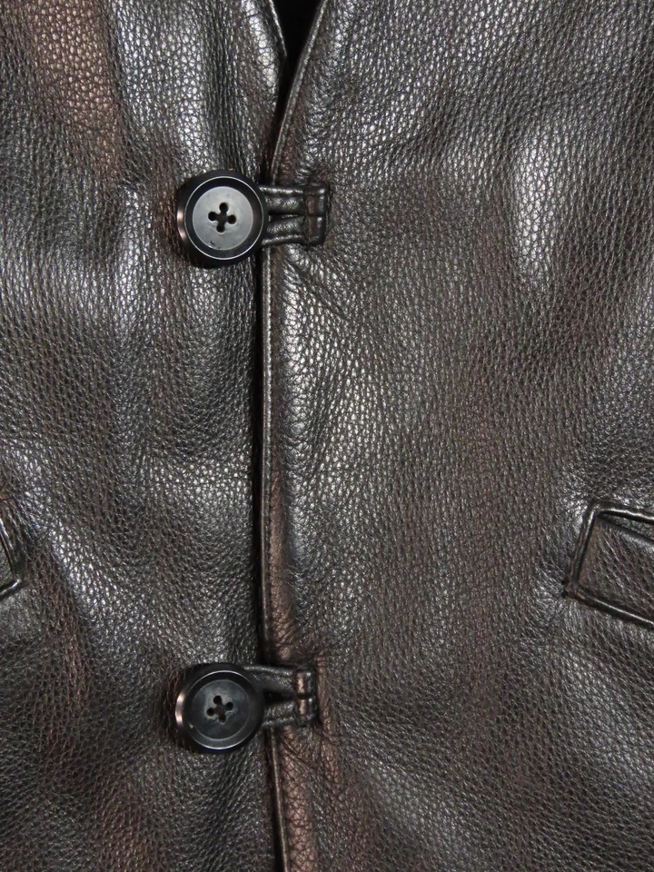 Chaleco de Cuero Negro ROUNDTREE & YORKE PESO PESADO GRUESO con Bolsillos HOMBRE TALLA M Foto 3 de 4