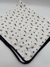 My First Christmas Baby Blanket Teddy Bear Toys Blue Navy Stripe Trim Cotton