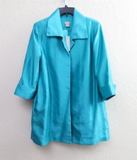 Chaqueta Topper Chico’s Teal Shantung Para Mujer Talla 2 Nueva Con Etiquetas Manga 3/4 Dos Capas