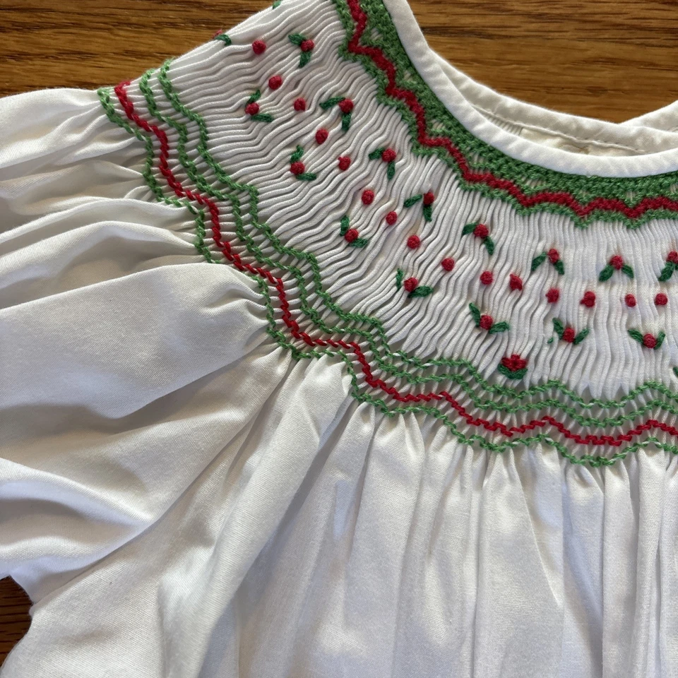 Vestido de Navidad Rosalina Calado Blanco Acebo y Bayas 2T Foto 3 de 4