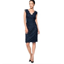 Tadashi Shoji Dress Womens 8 Navy Blue Lace Sheath Cocktail Formal Party