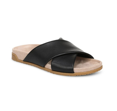 VIONIC Etna Slide Sandal - Black Leather, Medium (NEW)