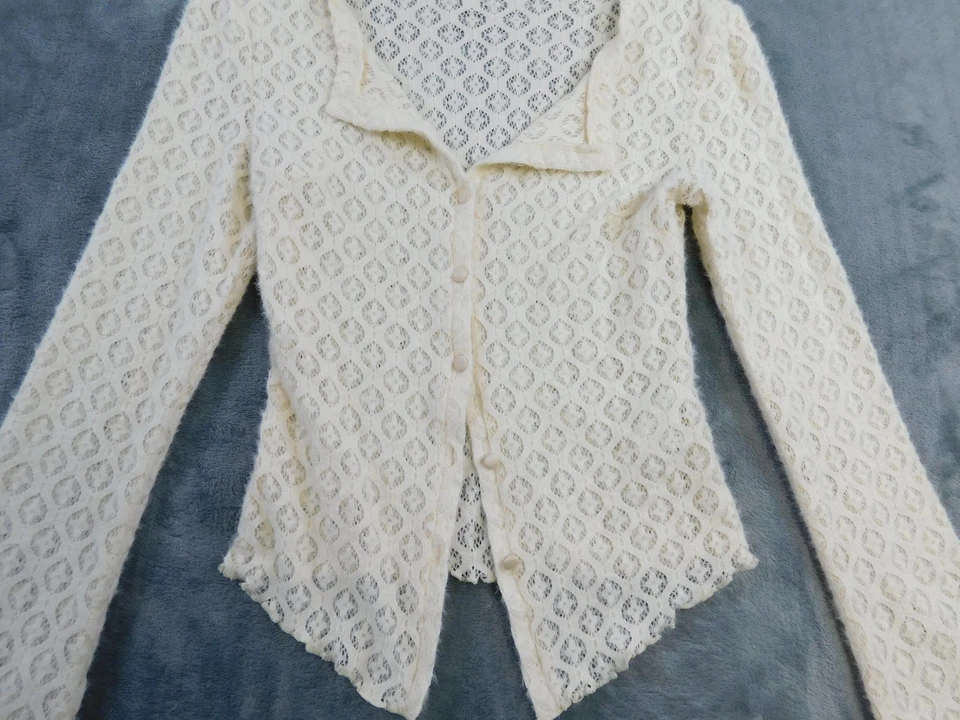 Kimchi Blue Shirt Womens Small Ivory Sheer Lace Y2K 90s Bell Sleeve Button Up - Image 2 of 4