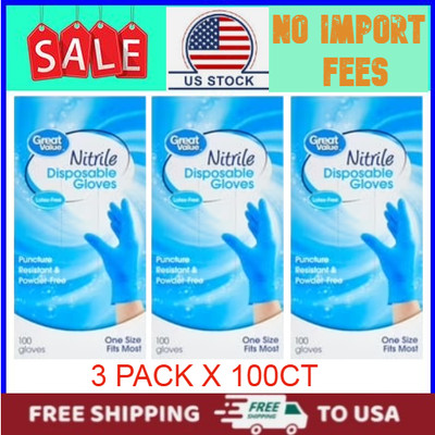 3PACK Great Value Nitrile Disposable Gloves, One Size, 100 Count