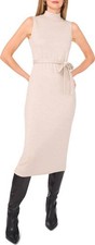 Vince Camuto Tie Waist Midi Dress Beige Sleeveless NWT Size XL Metallic Shimmer