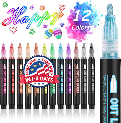 12 Colores Marcadores Doble Linea Metalicos Brillo Set Arte Utiles Pzs Jovenes