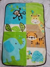 Garanimals Plush Safari Blanket Tiger Monkey Giraffe Elephant Bird 30" x 45"