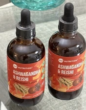 2 x Liquid Ashwagandha/Reishi Drops Dietary Supplement 4 fl oz by 360 Nutrition