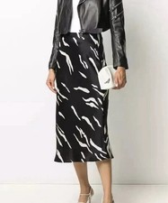 Reformation Silk Pratt Midi Skirt Black White 6