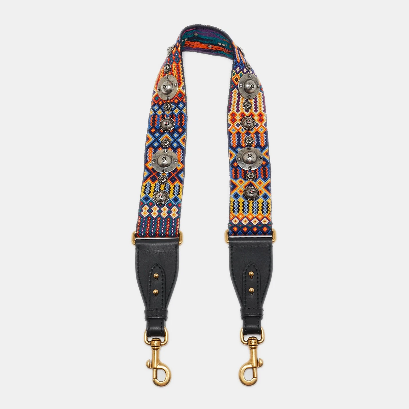 Sac bandoulière clouté en toile et cuir multicolore Dior