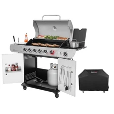 Royal Gourmet 6-Burner Gas Grill with Sear Burner ,Side Burner,and cover ,Silver