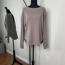 Athleta Presence Open Back Sweatshirt Peekaboo Back Tan Size M