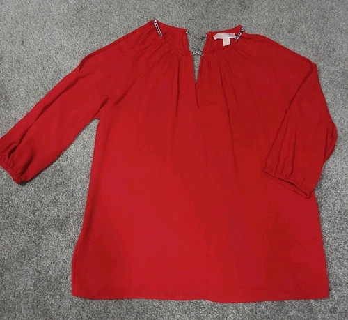 Camicia top blusa Michael Kors collo catena spalle fredde rossa taglia large