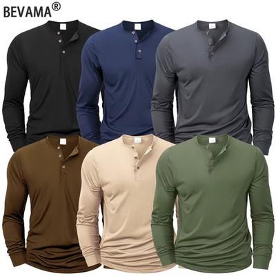 Men's Long Sleeve Henley Neck Slim Fit Casual Fitness T-Shirt Top Tee Gym Gift
