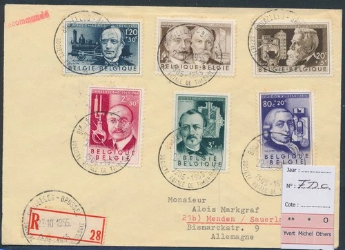 LS84506 Belgium 1955 to Germany registered FDC used