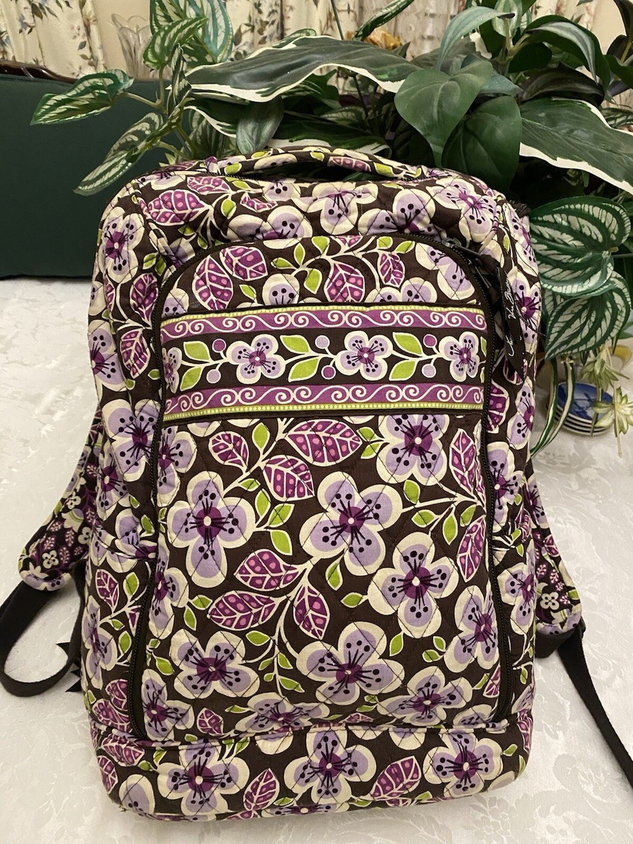 Vera Bradley Plum Petals Tech Backpack Laptop Built-In Wallet Purple  Kisslock