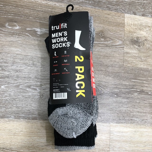 "NEW" TRU FIT Tall Crew Black Heavy Duty Work Socks 2 Pack Men's Size