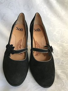 SOFFT Rockabilly BLACK SUEDE MARY JANES PUMPS PLATFORM FLOWER STRAP NEW | eBay