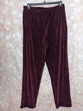Women's Reddish Purple Merlot Color Velour Velvet Track Bottom Pull On Pants -L