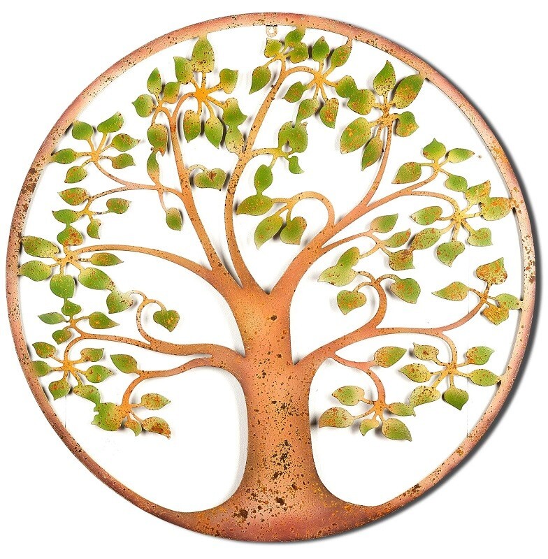 Tree of Life Metal Garden Wall Art Décor Rustic Painted Design 60cm Diameter