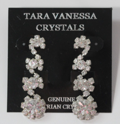 NEW Vintage Tara Vanessa Austrian Crystal Dangle Drop Flower Pierced  Earrings