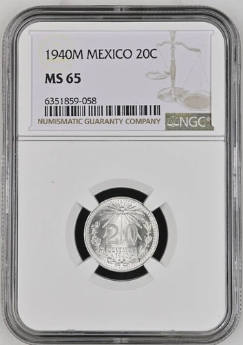 1940M Mexico 20 Centavos NGC MS65 .720 Silver