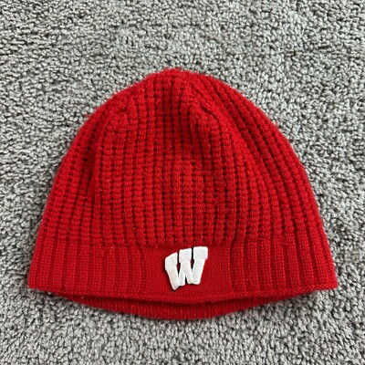 Wisconsin Badgers Hat Mens One Size Red White Knit Acrylic Knit Beanie Nike