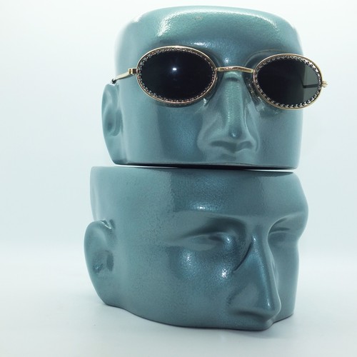 Petite Oval Beaded Frame Sunglasses Sun Shades Gold on Gold Metal - Picture 3 of 4