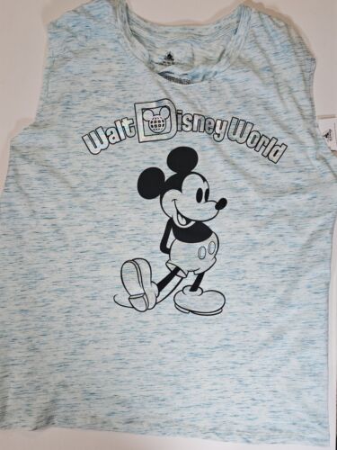 Disney T-Shirt Womens 2X Disneyworld Mickey Mouse Teal Tank Top Crop Style Tee