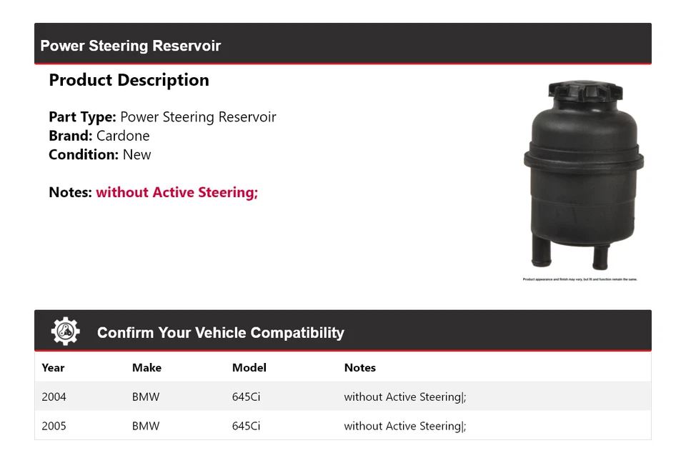 Depósito de dirección asistida Cardone para BMW 645Ci 2004-2005 Foto 2 de 4
