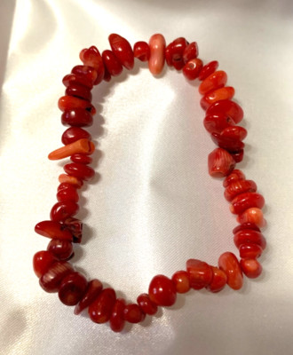 Stone Semi Precious Red Coral  Stretch  Bracelet    B-277