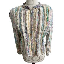 Estelle Vintage Art-to-Wear Zip Up Cream Hand Woven Cardigan