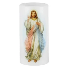 CatholicStore Divine Mercy Flickering Flameless Devotional Candle, 4-Count Value